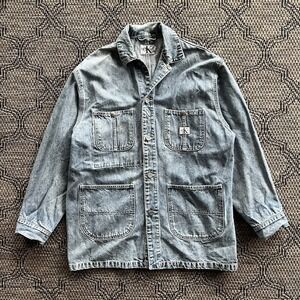 Vintage Calvin Klein Chore Jacket Men's Medium Blue Workwear Denim Barn Y2K